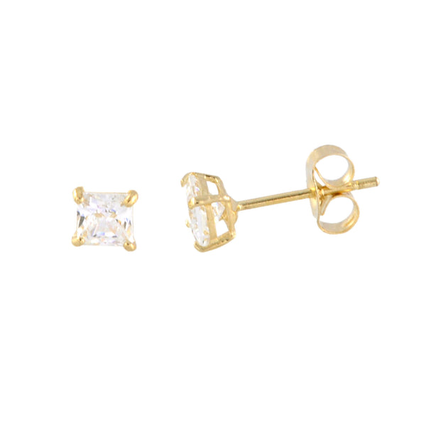 14k Yellow Gold Square CZ Cubic Zirconia Stud Earrings - Basket Setting - Jewelryland.com