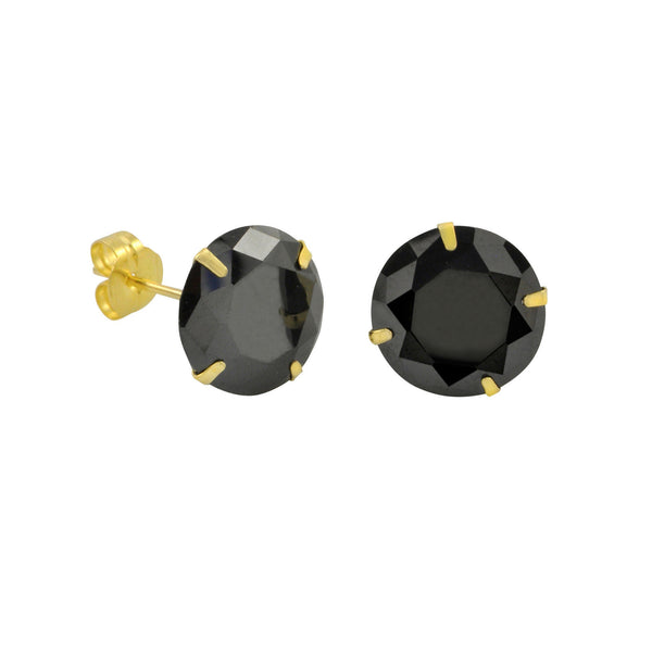 10k Yellow Gold Black CZ Stud Earrings Cubic Zirconia Round Prong Set - Jewelryland.com