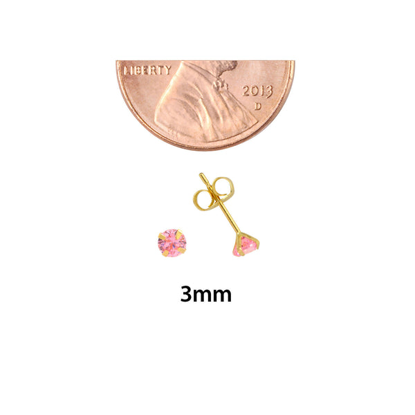 10k Yellow Gold Stud Earrings Pink CZ Cubic Zirconia Round Prong Set - Jewelryland.com
