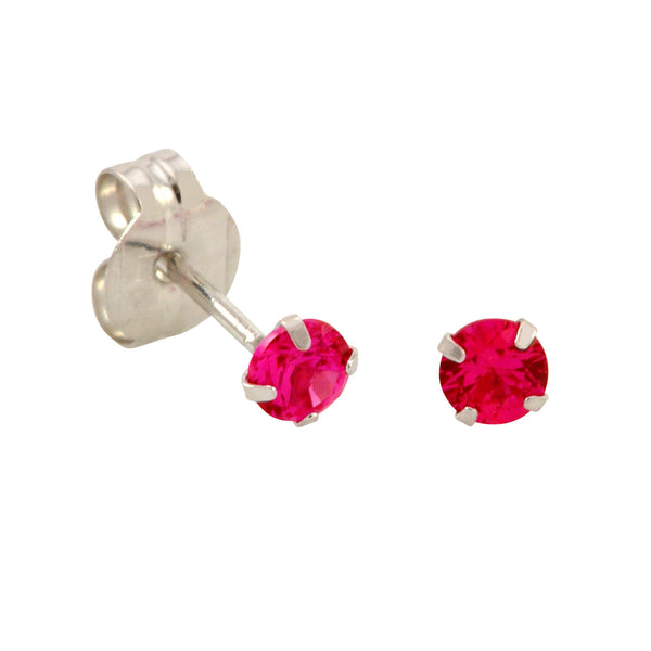 10k White Gold Red Ruby CZ Stud Earrings Cubic Zirconia Round Prong Set - Jewelryland.com