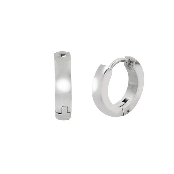 Stainless Steel Huggie Hinged Snap Hoop Earrings 13mm High Polish - Jewelryland.com