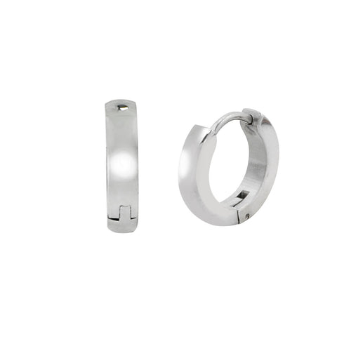 Stainless Steel Huggie Hinged Snap Hoop Earrings 13mm High Polish - Jewelryland.com
