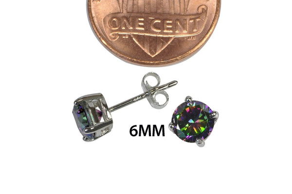 Mystic Topaz Stud Earrings 925 Sterling Silver CZ Cubic Zirconia Basket Setting - Jewelryland.com