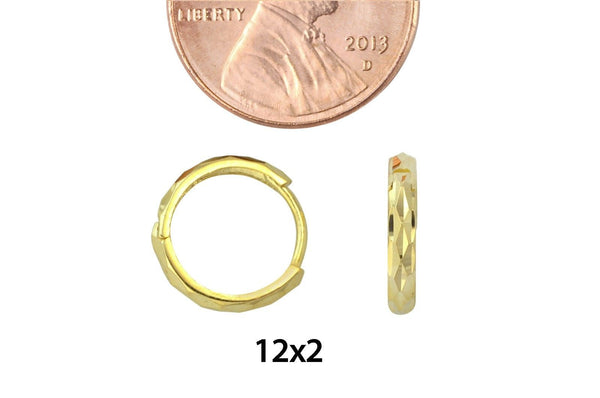 14k Yellow Gold Huggie Hoop Earrings High Polish Fancy Laser Cut 12mm x 2mm - Jewelryland.com