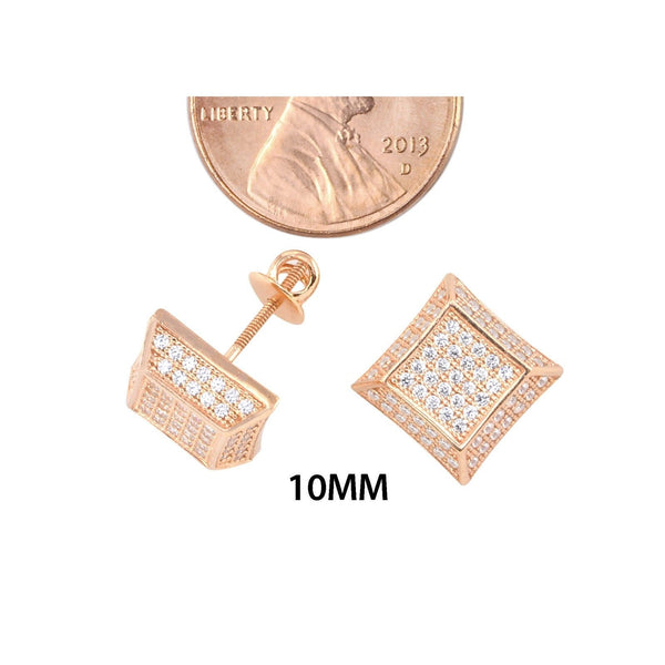 Screwback Stud Earrings Sterling Silver Rose Gold Cubic Zirconia CZ 10mm Deep 3d - Jewelryland.com