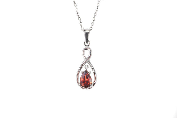 Sterling Silver Diamond (.003ct) and Garnet (.75ct) Necklace Teardrop Twist, 18" - Jewelryland.com