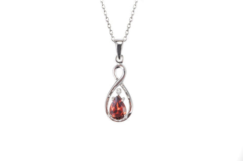 Sterling Silver Diamond (.003ct) and Garnet (.75ct) Necklace Teardrop Twist, 18" - Jewelryland.com
