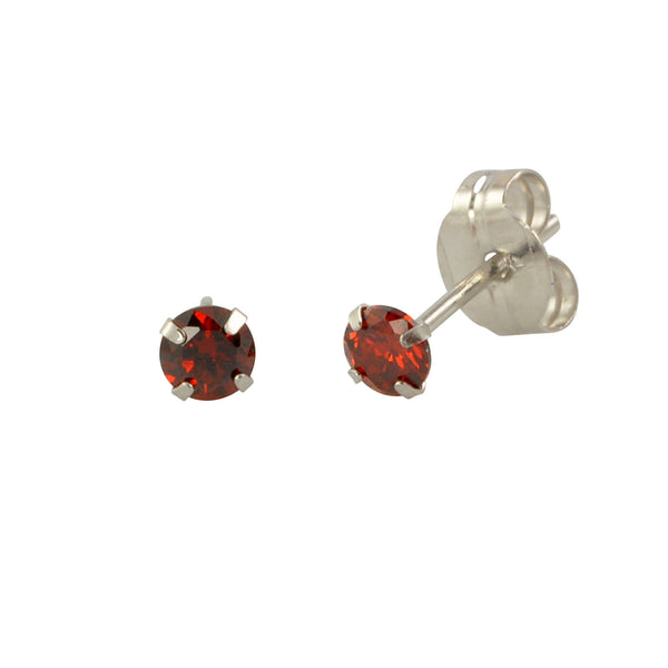 14k White Gold Round Garnet Red Cubic Zirconia Stud Earrings Prong Set - Jewelryland.com