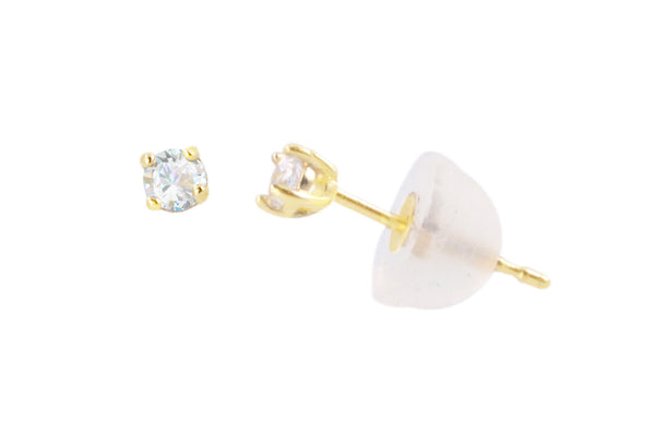 14k Yellow Gold Clear Round Basket Cubic Zirconia Stud Earrings Silicone Backs - Jewelryland.com