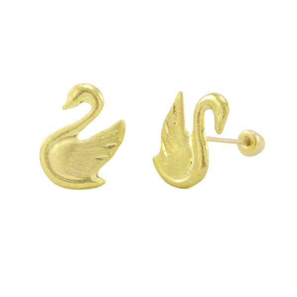 10k Yellow Gold Swan Stud Earrings Screwbacks White Cubic Zirconia - 11mm - Jewelryland.com