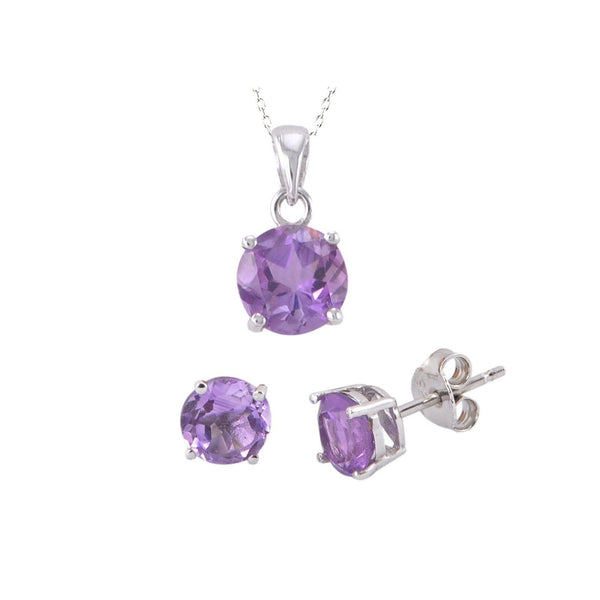 925 Sterling Silver Amethyst Gemstone Pendant Necklace and Earrings Set Purple - Jewelryland.com