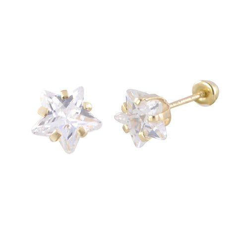 Star Stud Earrings 10k Yellow Gold Screwback 6mm Clear CZ Womens Childrens - Jewelryland.com