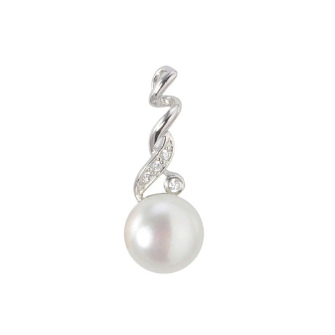 Sterling Silver Genuine Freshwater White Pearl Pendant CZ Fancy Twisted Top - Jewelryland.com