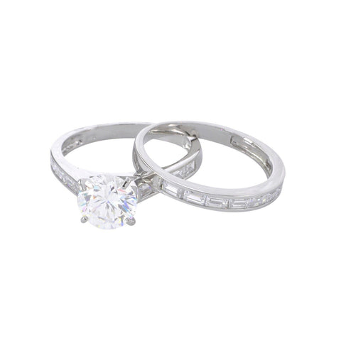 Sterling Silver 8mm Cubic Zirconia AAA Grade CZ Engagement Ring & Band Rhodium - Jewelryland.com