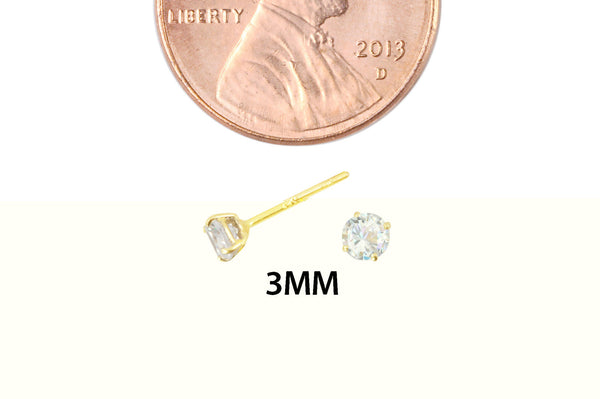 14k Yellow Gold Clear Round Basket Cubic Zirconia Stud Earrings Silicone Backs - Jewelryland.com