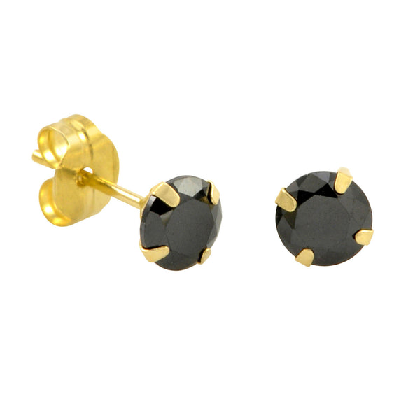 10k Yellow Gold Black CZ Stud Earrings Cubic Zirconia Round Prong Set - Jewelryland.com