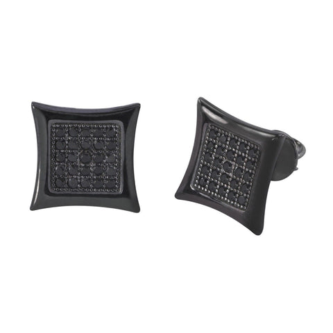 Screwback Stud Earrings .925 Sterling Silver Black CZ Cubic Zirconia 10mm Kite - Jewelryland.com