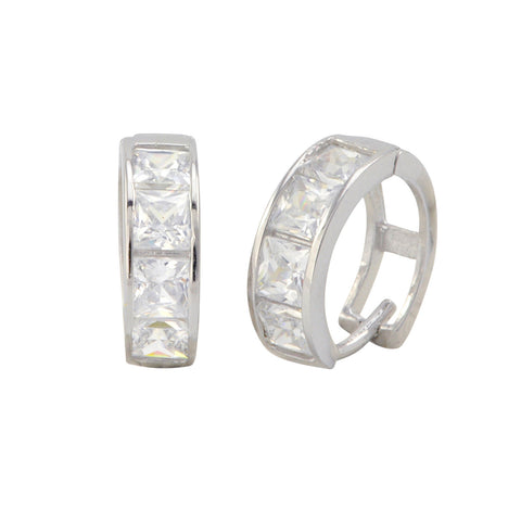 Sterling Silver Huggie Earrings Hinged Hoops White Cubic Zirconia 12mm x 4mm - Jewelryland.com