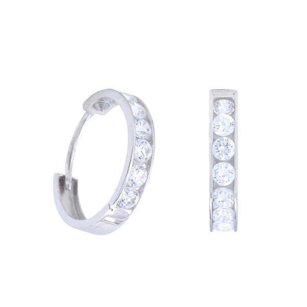 10k White Gold Huggie Hoop Earrings Clear CZ Cubic Zirconia 16mm x 3mm - Jewelryland.com