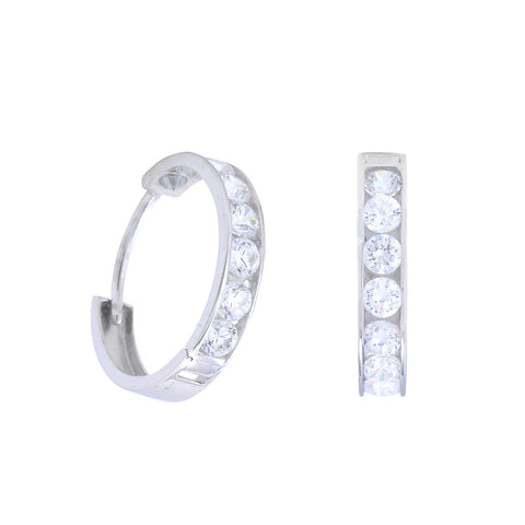 10k White Gold Huggie Hoop Earrings Clear CZ Cubic Zirconia 16mm x 3mm - Jewelryland.com