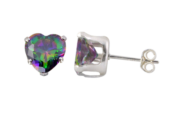 Sterling Silver Rainbow Mystic Topaz CZ Heart Stud Earrings - Jewelryland.com
