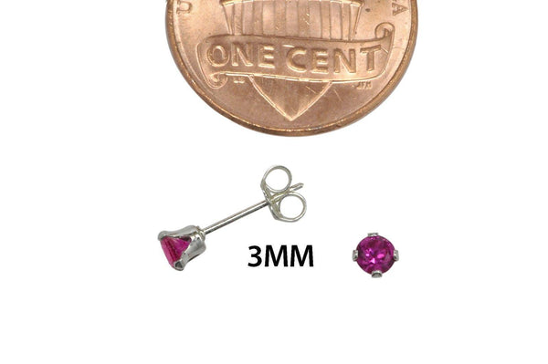 Red Earrings Ruby CZ July Birthstone Studs Round Prong Cubic Zirconia 925 Silver - Jewelryland.com