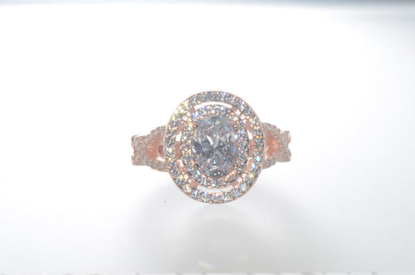 Sterling Silver Rose Gold Plated 1.25ct Oval CZ Ring - Jewelryland.com