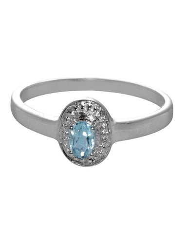 Sterling Silver Diamond Ring .01ct with Blue Topaz 3mm x 5mm Oval Gemstone - Jewelryland.com