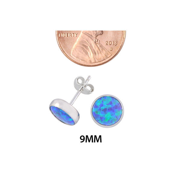 Sterling Silver Navy Blue Green Opal Earring Studs 9mm Round - Jewelryland.com