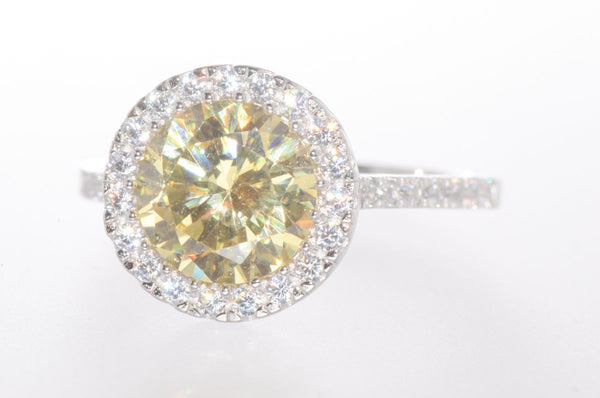 925 Sterling Silver Canary Cubic Zirconia Ring 8mm Yellow CZ Stone - Jewelryland.com