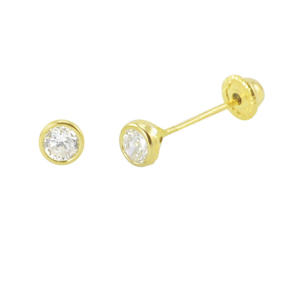 10k Yellow Gold Round White CZ Stud Earrings Screwbacks Bezel Setting 2mm-7mm - Jewelryland.com