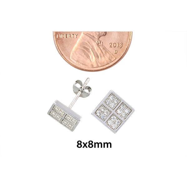 Sterling Silver Square Stud Earrings Micropave Cubic Zirconia 4 Quadrants 8mm - Jewelryland.com