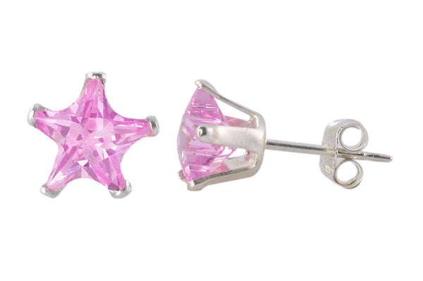 Pink Star Earrings CZ Studs 925 Silver - Jewelryland.com