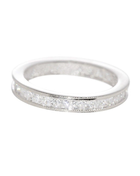Sterling Silver Eternity Womens Ring Cubic Zirconia 3mm wide Clear CZ Rhodium - Jewelryland.com