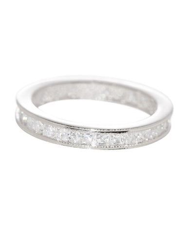 Sterling Silver Eternity Womens Ring Cubic Zirconia 3mm wide Clear CZ Rhodium - Jewelryland.com