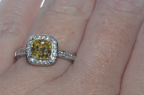 Sterling Silver 2ct Canary Yellow Princess Cut Designer Cubic Zirconia Ring - Jewelryland.com