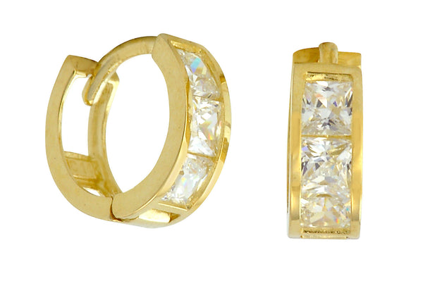 10k Yellow Gold Tiny Huggie Hoop Earrings Square CZ Cubic Zirconia 9mm x 3mm - Jewelryland.com