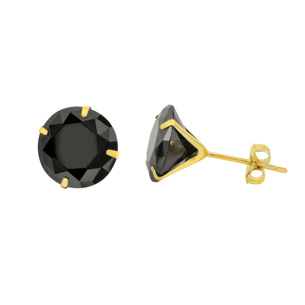 14k Yellow Gold Black Cubic Zirconia Stud Earrings Round CZ - Jewelryland.com
