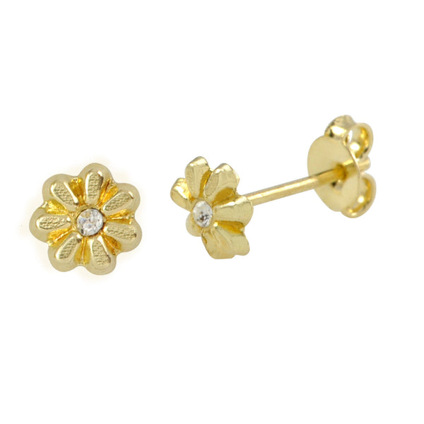 10k Yellow Gold CZ Cubic Zirconia Flower Earrings with Pushbacks 5mm - Jewelryland.com