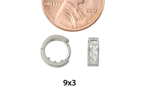 10k White Gold Tiny Huggie Hoop Earrings Square CZ Cubic Zirconia 9mm x 3mm - Jewelryland.com