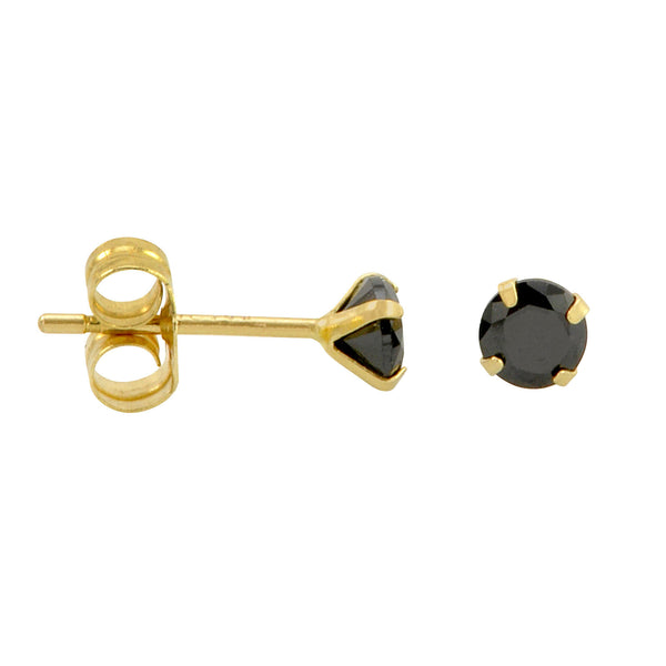 10k Yellow Gold Black CZ Stud Earrings Cubic Zirconia Round Prong Set - Jewelryland.com
