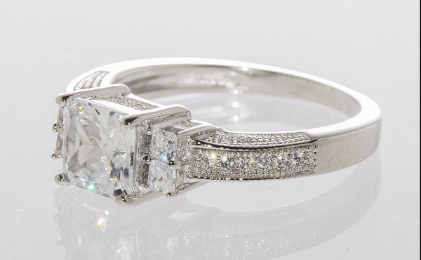 Cubic Zirconia Ring Sterling Silver Three Stone Clear - Jewelryland.com