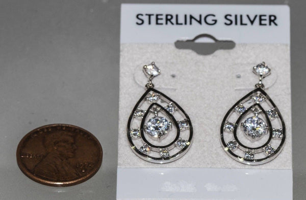 CZ Teardrop Dangle Earrings 925 Silver Clear Cubic Zirconia Multi-Stone - Jewelryland.com