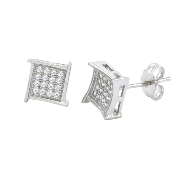 Sterling Silver Stud Earrings Kite Shaped Micropave Clear CZ Overhang Design 8mm - Jewelryland.com