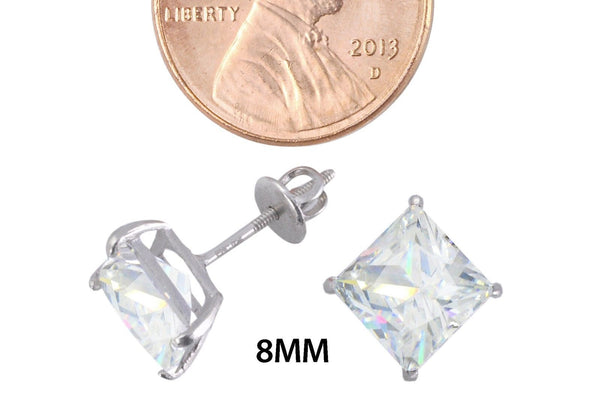 Clear Square CZ BASKET Set SCREWBACK Stud Earrings Sterling Silver 925 - Jewelryland.com