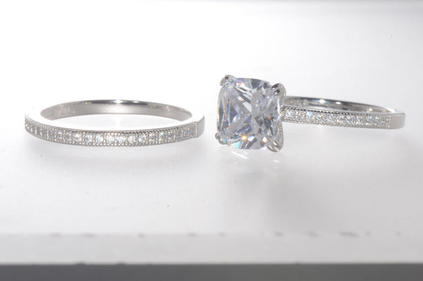Sterling Silver Bridal Ring Set 2.5ct Cubic Zirconia Princess Cut CZ - Jewelryland.com