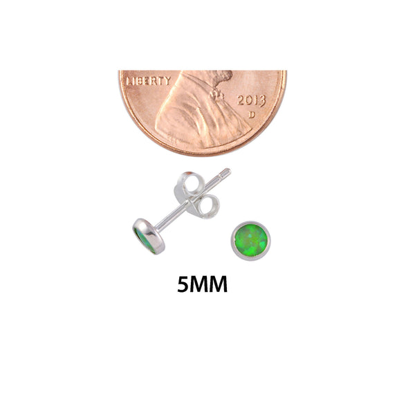 Sterling Silver Green Opal Small Stud Earrings 5mm Round Gemstone Women or Girls - Jewelryland.com