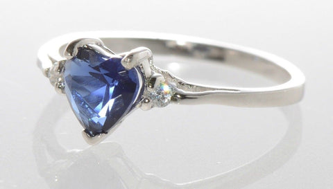 Heart CZ Ring .925 Sterling Silver Blue Sapphire Cubic Zirconia - Jewelryland.com