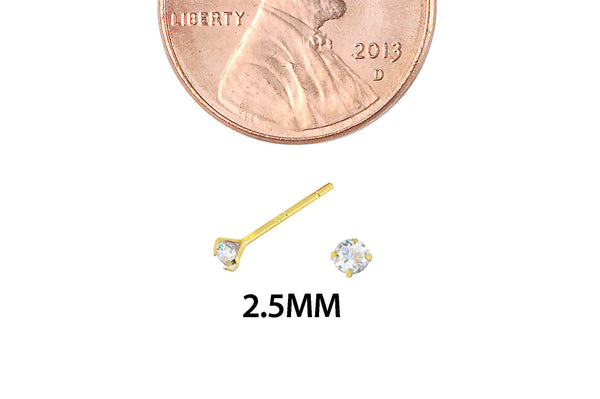 14k Yellow Gold Round CZ Cubic Zirconia Stud Earrings with Safety Silicone Backs - Jewelryland.com