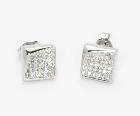 925 Sterling Silver Cubic Zirconia Stud Earrings 8mm Square White Micropave CZ - Jewelryland.com